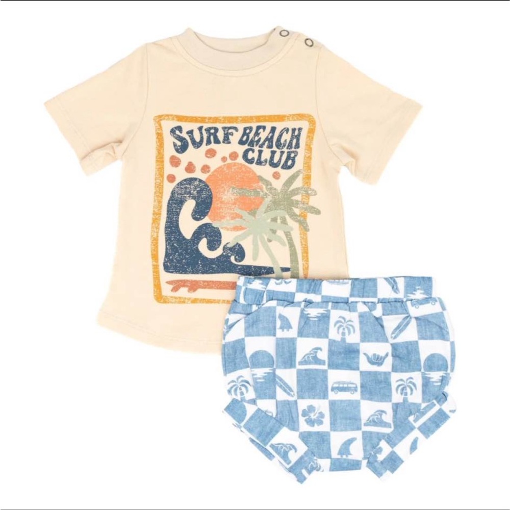 Surf Beach Club Kids Matching Set - Cream and Blue